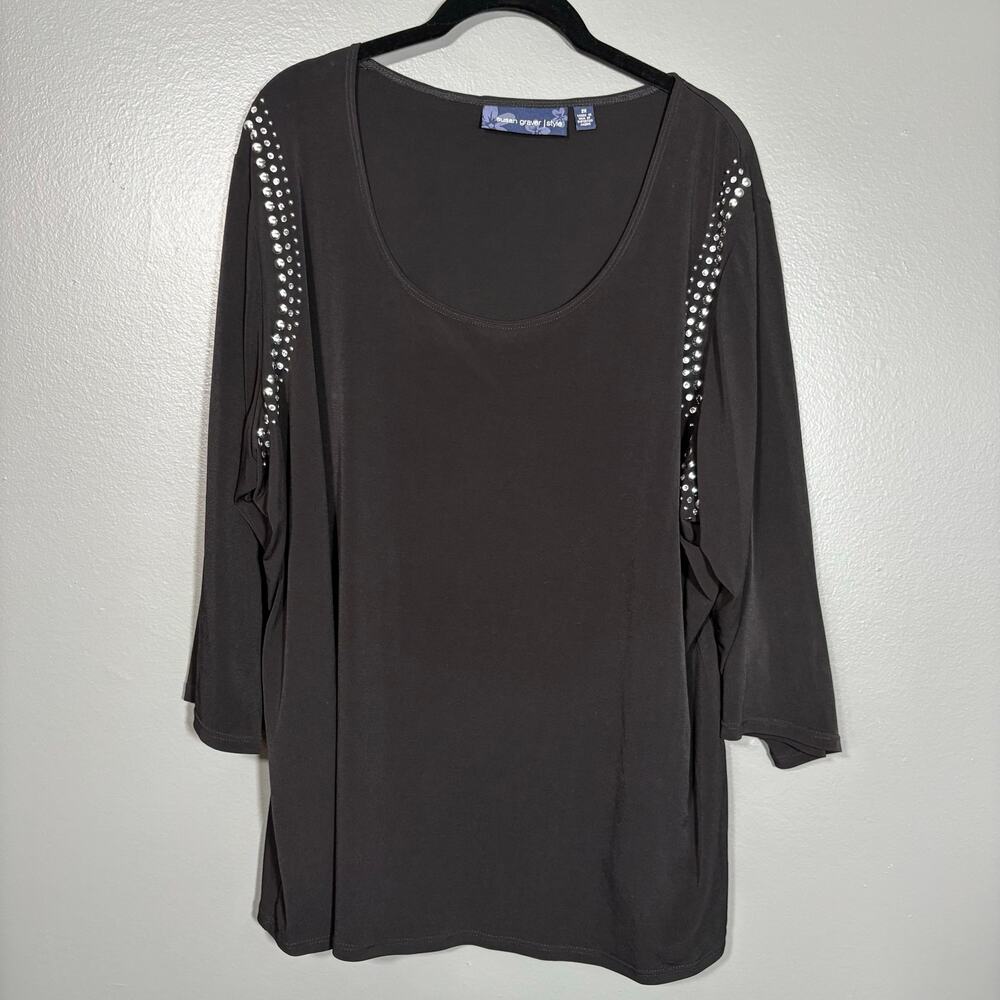 Susan Graver Black & Silver Studded Funky Casual Top - 2X - Women's Plus Size